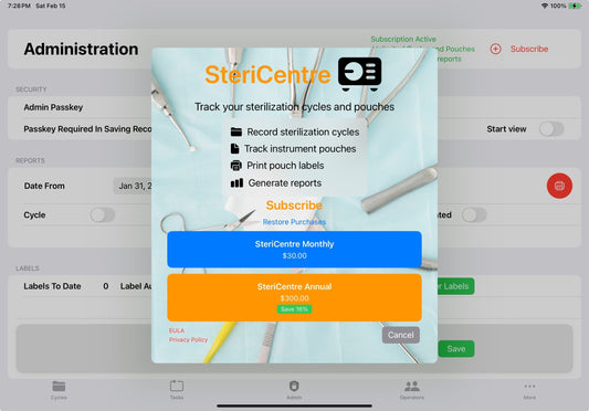 SteriCentre Subscriptions